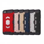 Wholesale iPhone 8 Plus / 7 Plus Metallic Plate Case Work with Magnetic Holder and Card Slot (Red)